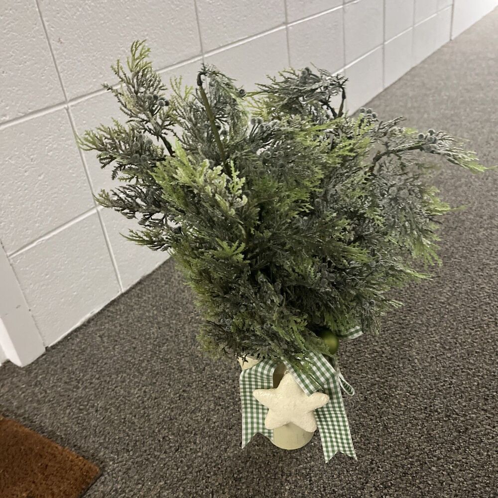 RAZ Imports Fake Frosted Glittery Tree With Star And Ribbon